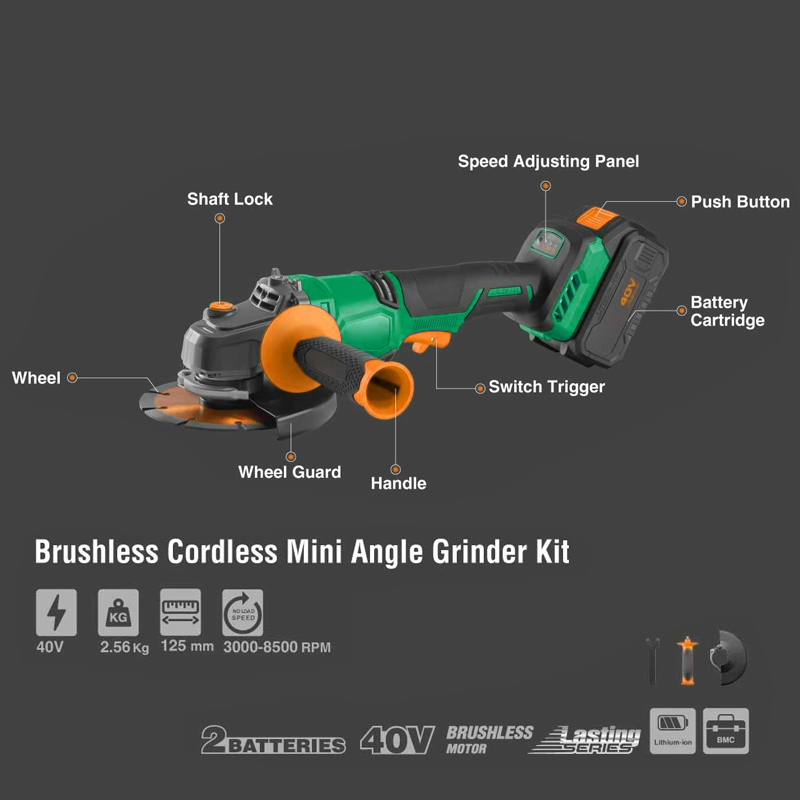 125mm Lithium Cordless 40v Bru - Brushless Angle Grinder Battery Powered review and price